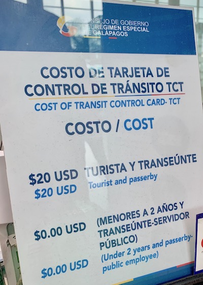 Galapagos Transit Cost Sign